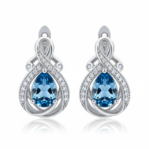 Sterling silver teardrop earrings with blue topaz gemstone