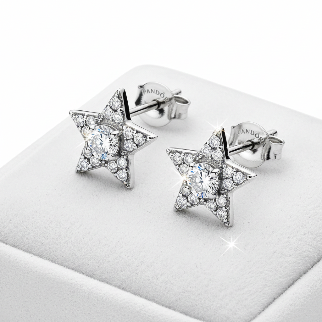 Sterling silver star stud earrings with cubic zirconia