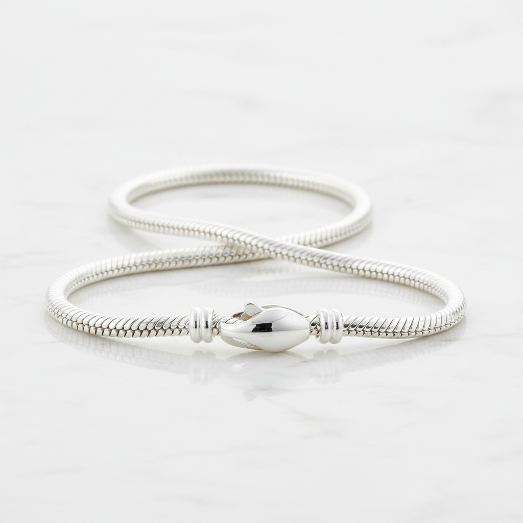 Minimalist sterling silver snake chain bracelet with lobster clasp