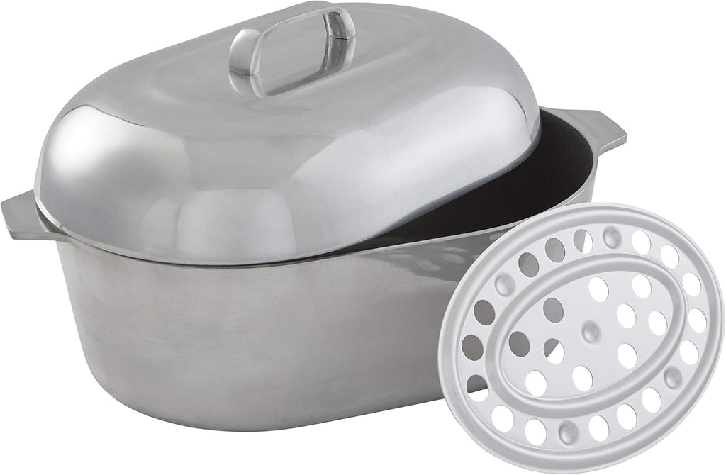 imusa-cajun-18-heavy-duty-cast-aluminum-oval-roaster-with-steamer-inserts-silver-5154