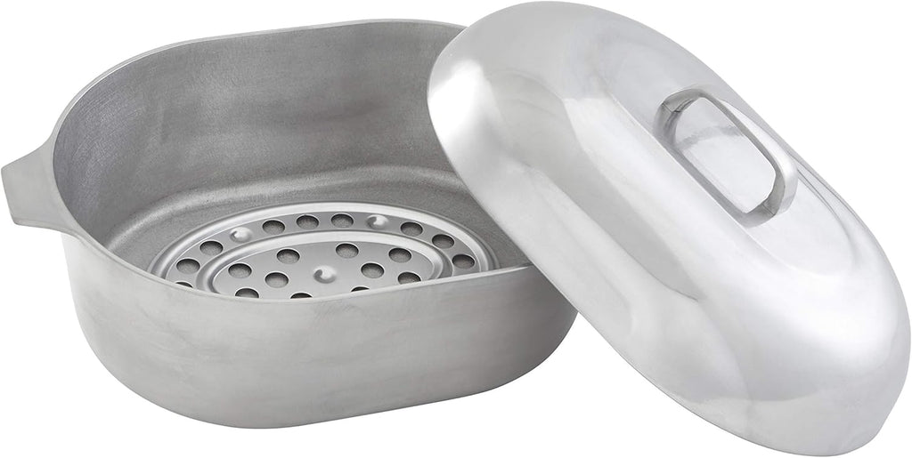 imusa-cajun-18-heavy-duty-cast-aluminum-oval-roaster-with-steamer-inserts-silver-5154