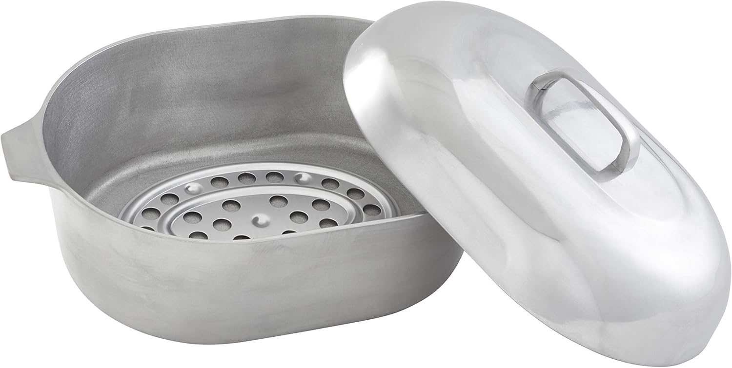 imusa-cajun-18-heavy-duty-cast-aluminum-oval-roaster-with-steamer-inserts-silver-5154
