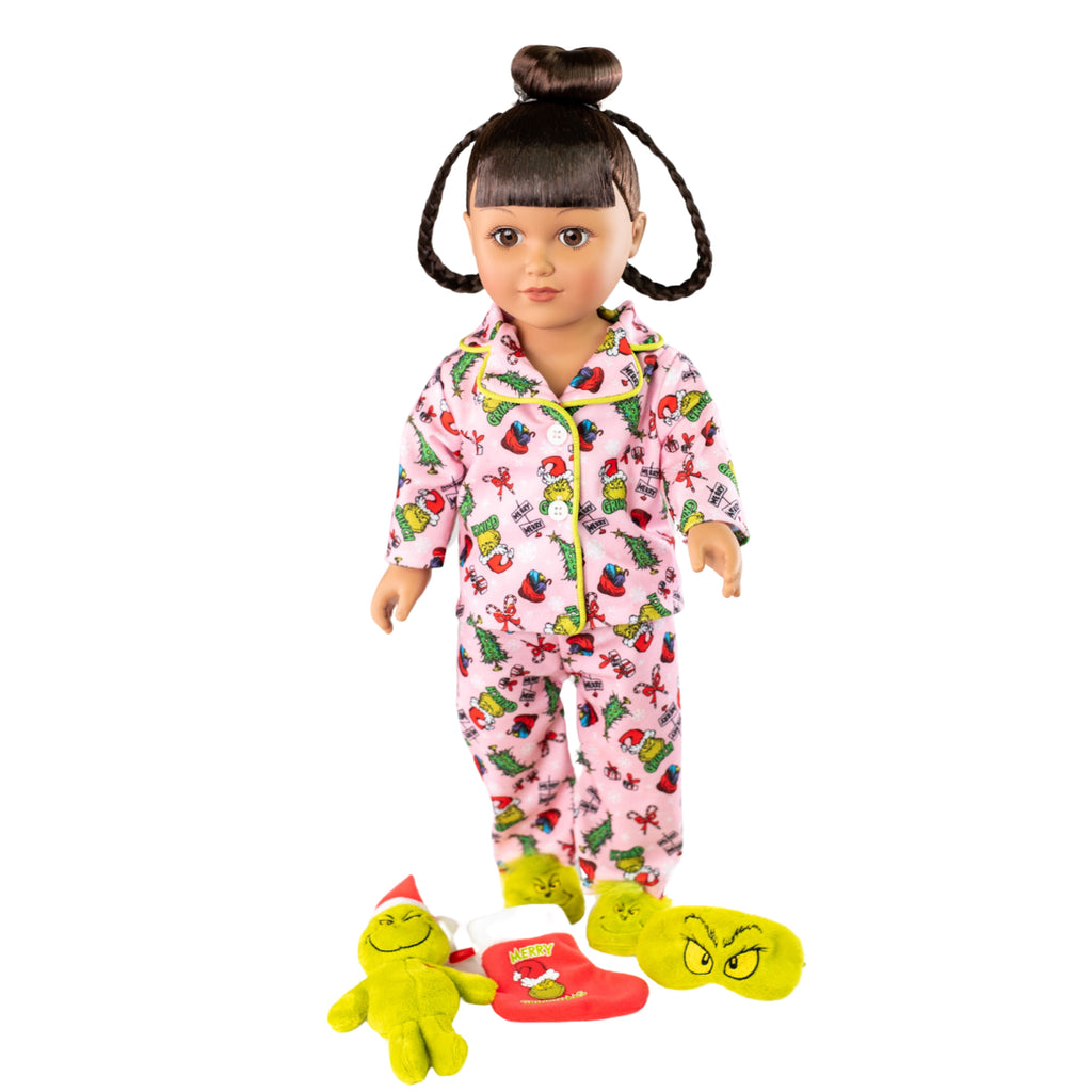 my-life-as-18-poseable-dollgrinch-sleepover-brunette-hair-pajama-set-brown-eyes-8313