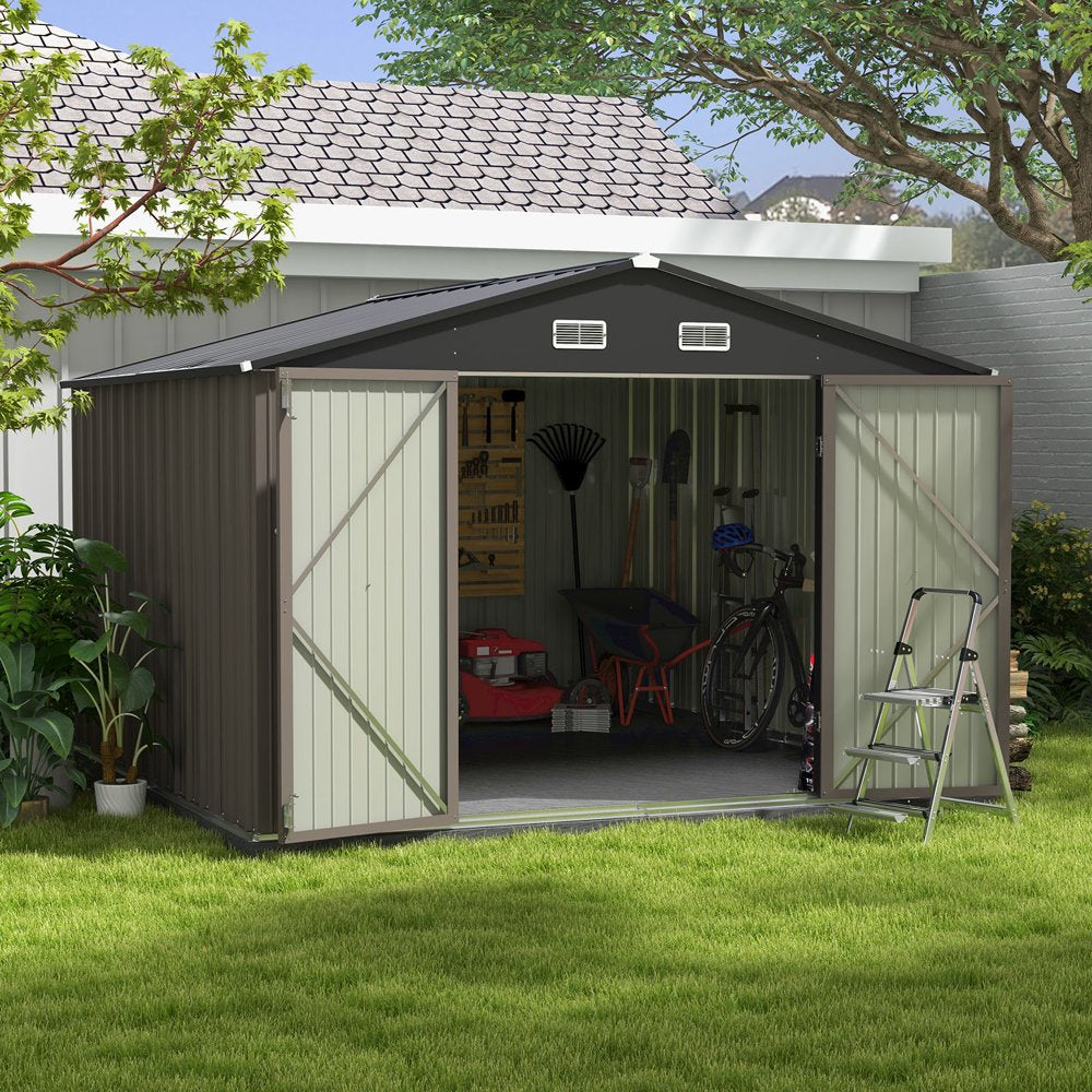 patiowell-10x10-ft-metal-outdoor-storage-shed-sloping-roof-lockable-doors-coffee-brown-1324