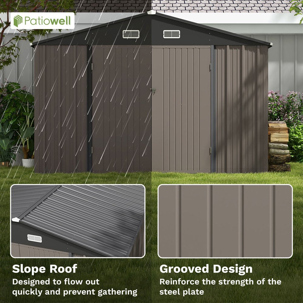 patiowell-10x10-ft-metal-outdoor-storage-shed-sloping-roof-lockable-doors-coffee-brown-1324