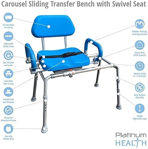 platinum-health-carousel-sliding-shower-chair-transfer-bench-swivel-seat-padded-adjustable-blue-aluminum-300-lb-capacity-9333
