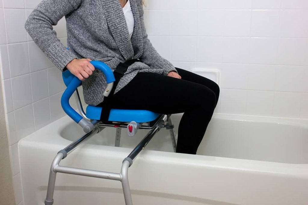 platinum-health-carousel-sliding-shower-chair-transfer-bench-swivel-seat-padded-adjustable-blue-aluminum-300-lb-capacity-9333