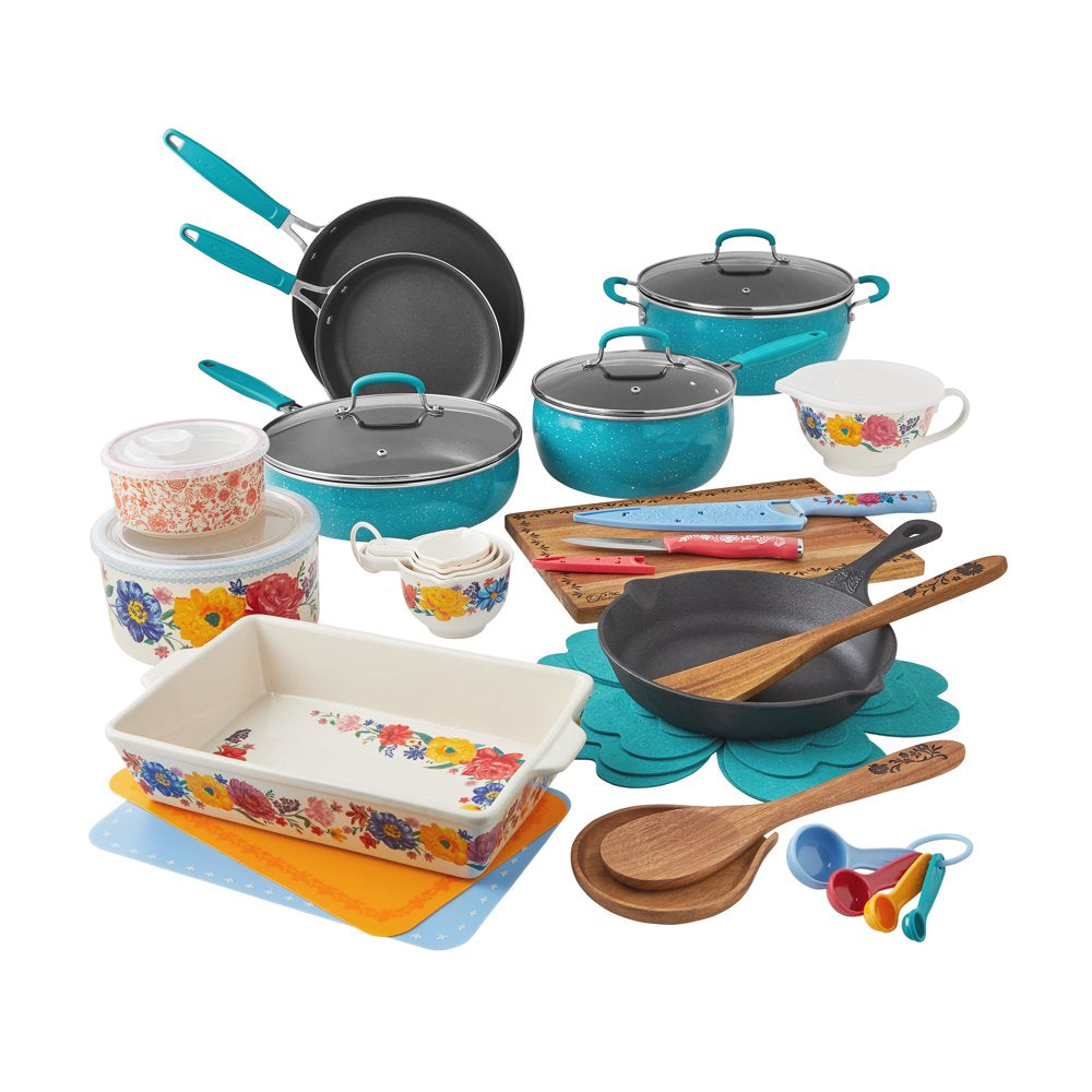 the-pioneer-woman-38-piece-cookware-set-teal-floral-design-complete-kitchen-solution-4043