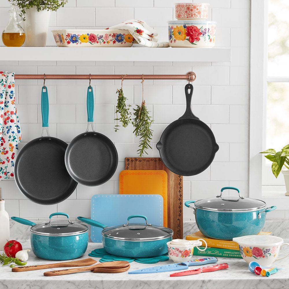 the-pioneer-woman-38-piece-cookware-set-teal-floral-design-complete-kitchen-solution-4043