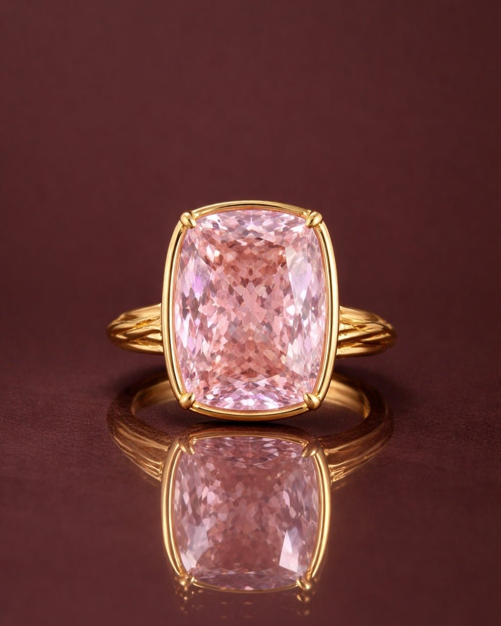 Elongated Cushion Pink Sapphire CZ Cocktail Ring - view 3
