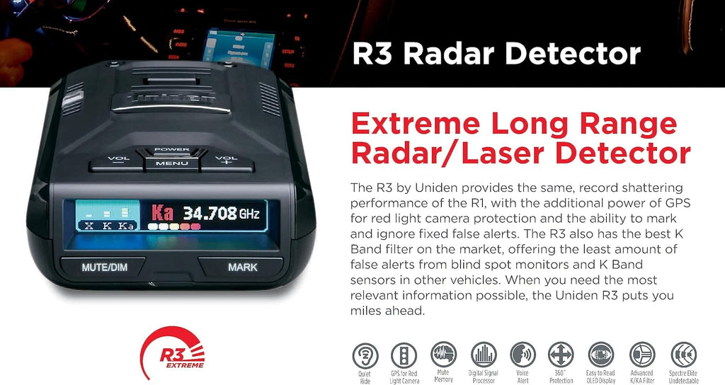 uniden-r3-extreme-long-range-radar-detector-with-gps-voice-alerts-red-light-speed-camera-notifications-multi-color-oled-display-7395