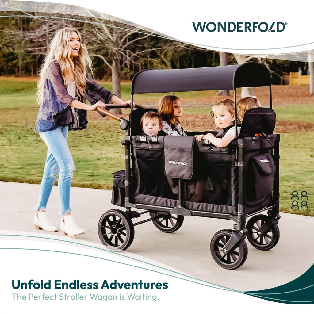 wonderfold-w4-luxe-quad-stroller-wagon4-seater-collapsible-adjustable-canopy-magnetic-buckle-harness-black-8594