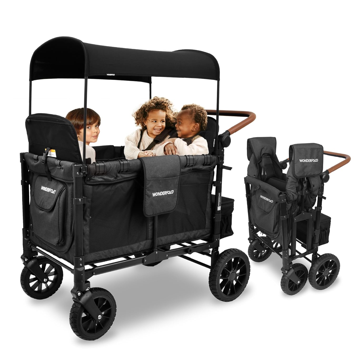 wonderfold-w4-luxe-quad-stroller-wagon4-seater-collapsible-adjustable-canopy-magnetic-buckle-harness-black-8594