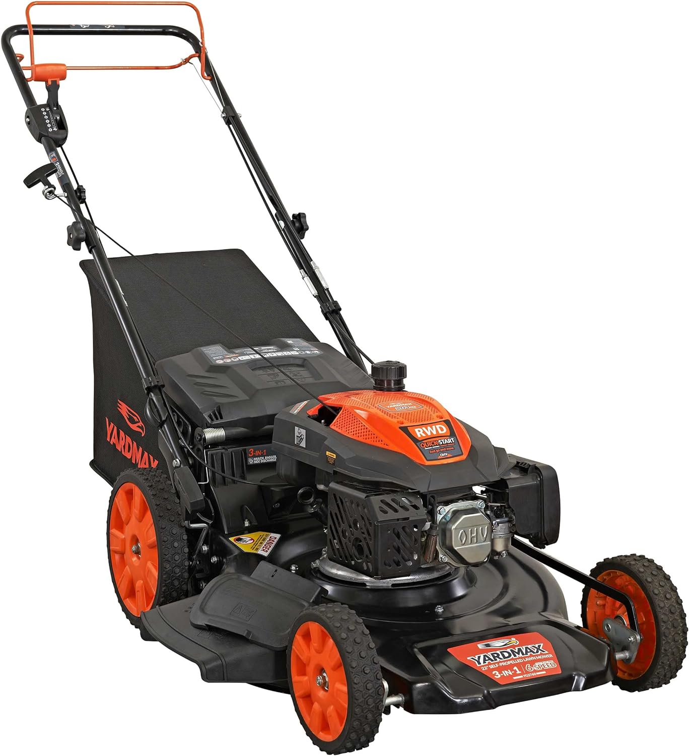 yardmax-22-gas-self-propelled-lawn-mower-201cc-6-speed-cvt-high-wheel-rwd-3-in-1-black-9202