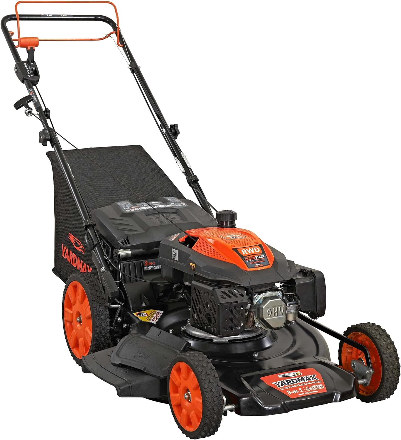 yardmax-22-gas-self-propelled-lawn-mower-201cc-6-speed-cvt-high-wheel-rwd-3-in-1-black-9202